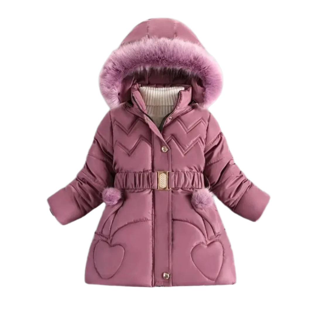 Fur Collar & Heart Print Jacket