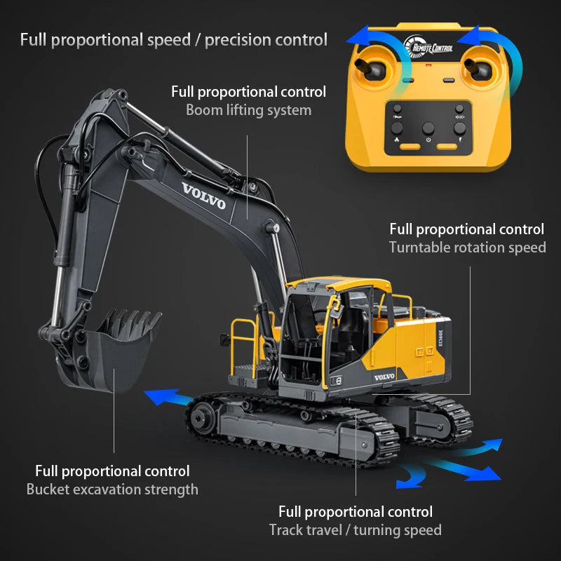 Large Rc Excavator 1:16 3 in1 Alloy Truck E590 Remote Control Engineering Vehicle - Volvo licensed