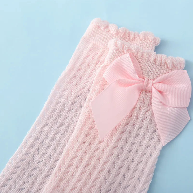 Bow Mesh Knee-High Socks
