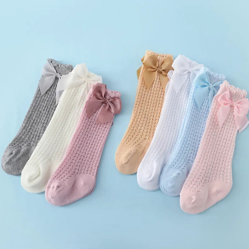 Bow Mesh Knee-High Socks