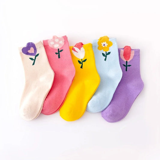 5-Pack Cartoon Flower Socks