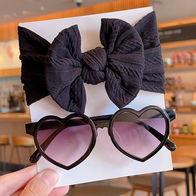 Bow Hairband & Heart Sunglasses Set