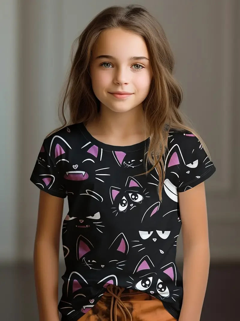 Girls' Cartoon Print T-Shirt