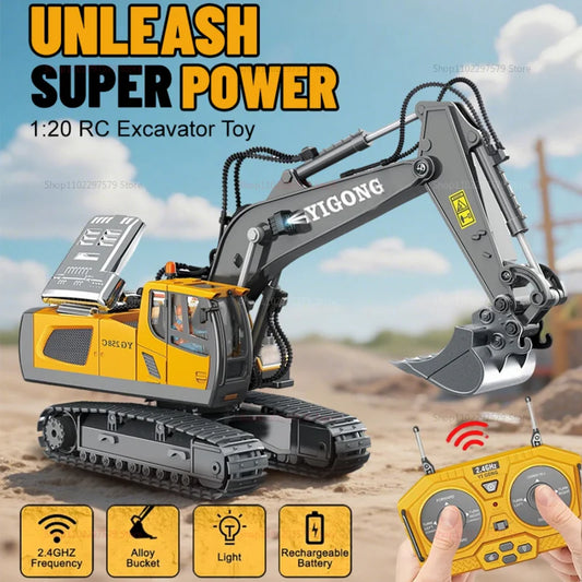 Kids Remote Control Excavator Toy – RC Construction Digger Truck with Lights & Sounds