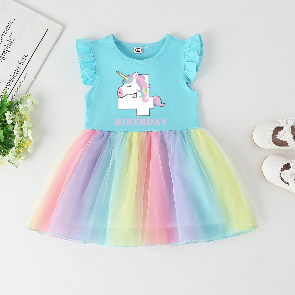 Girls Rainbow Unicorn Dress