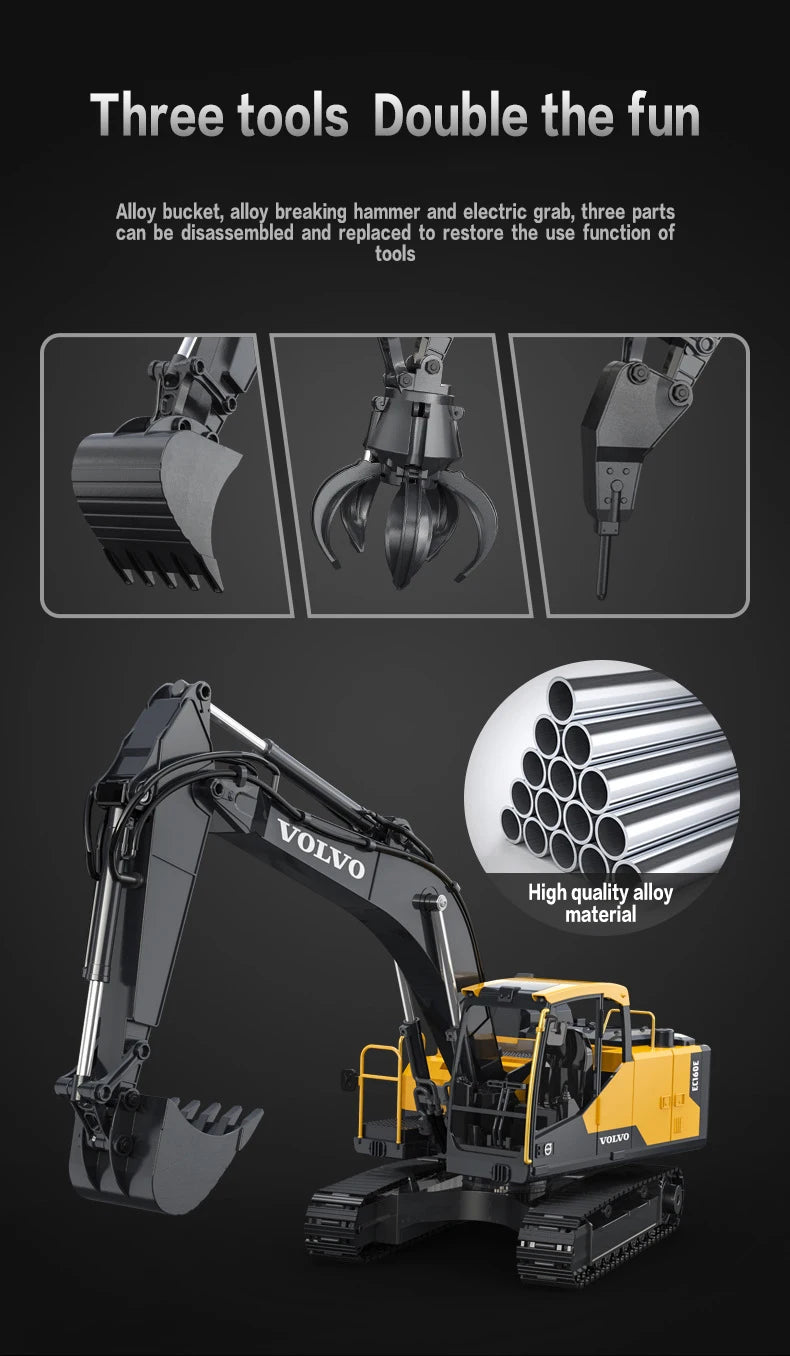 Large Rc Excavator 1:16 3 in1 Alloy Truck E590 Remote Control Engineering Vehicle - Volvo licensed