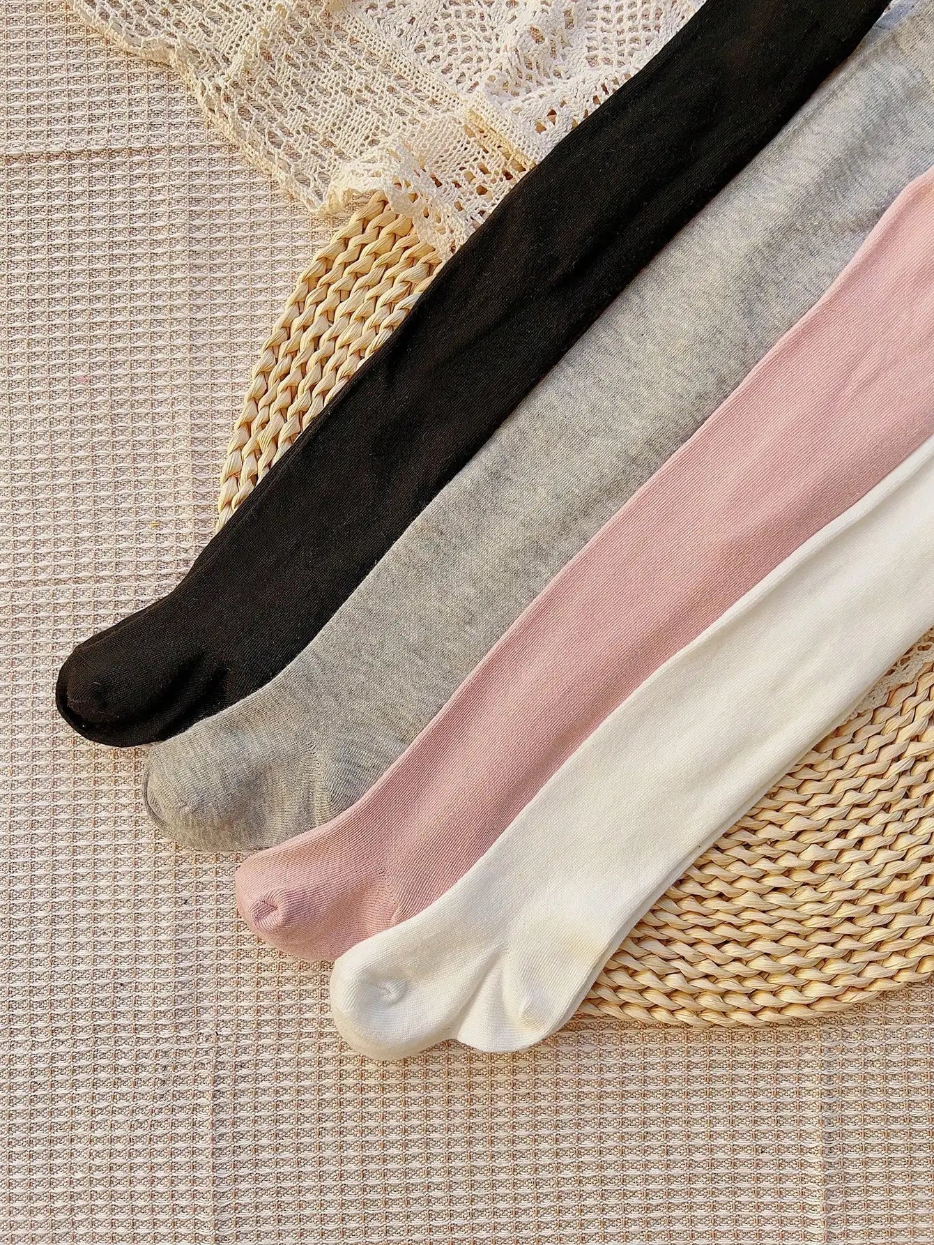 Girls’ Solid Color Tights – 4 Pcs