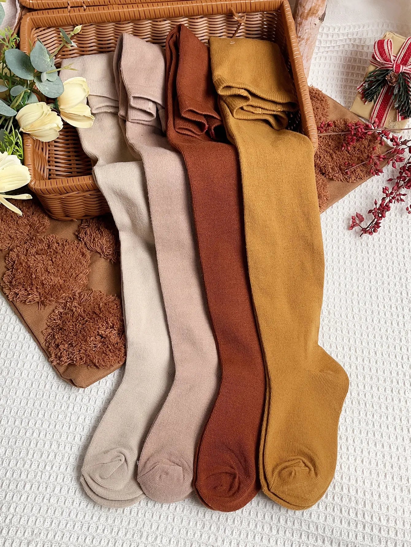 Girls’ Solid Color Tights – 4 Pcs