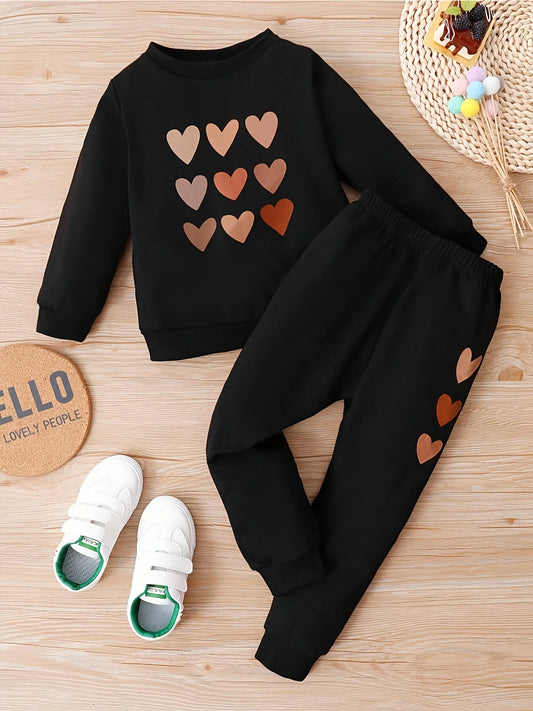 Heart Print Sweatshirt & Pants Set