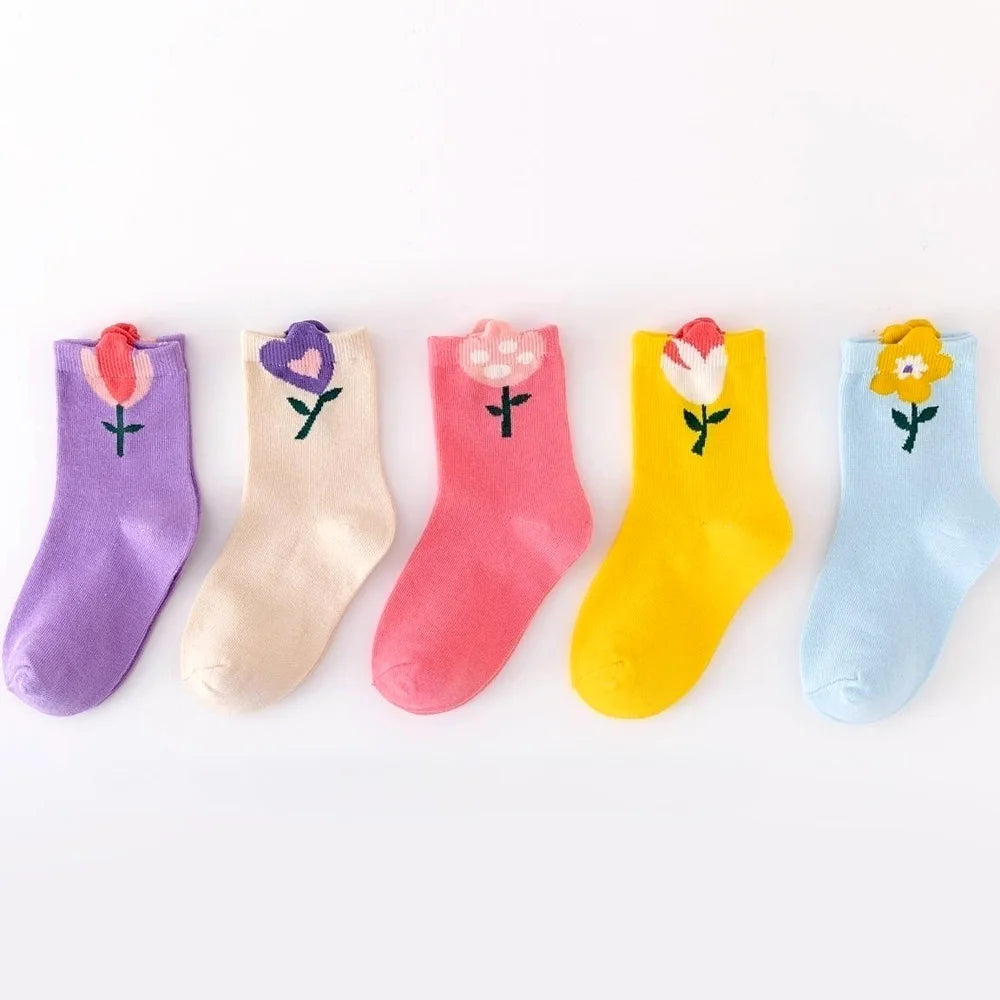 5-Pack Cartoon Flower Socks
