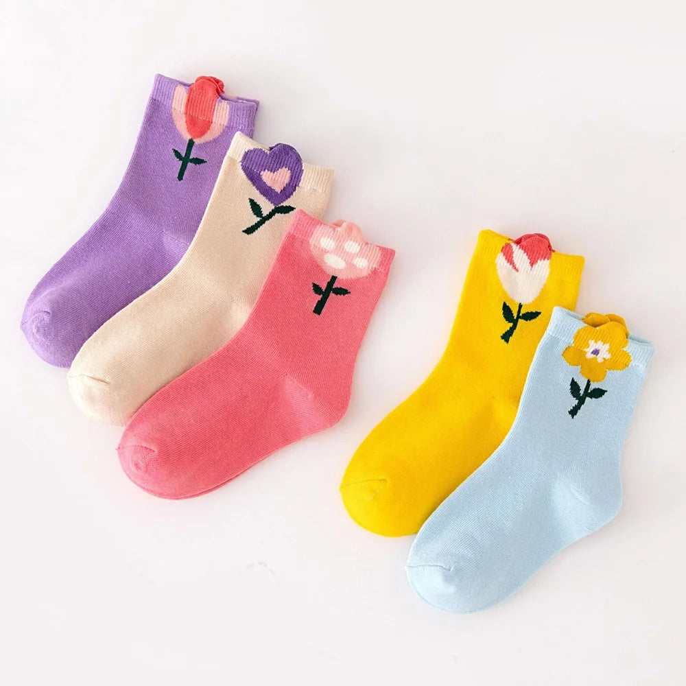 5-Pack Cartoon Flower Socks