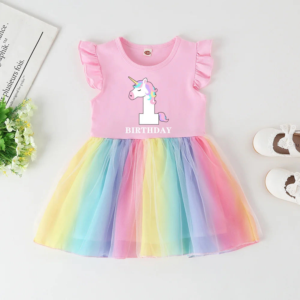 Girls Rainbow Unicorn Dress
