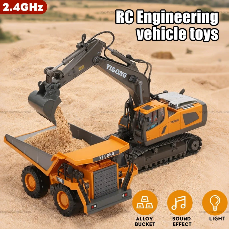 Kids Remote Control Excavator Toy – RC Construction Digger Truck with Lights & Sounds