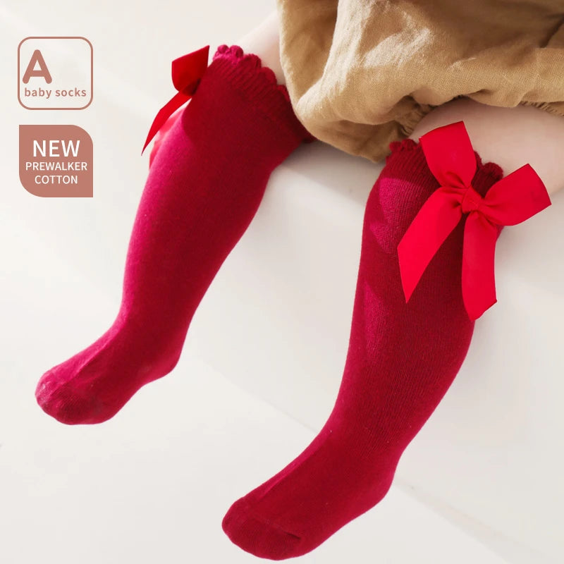 Bow Knee-High Cotton Socks