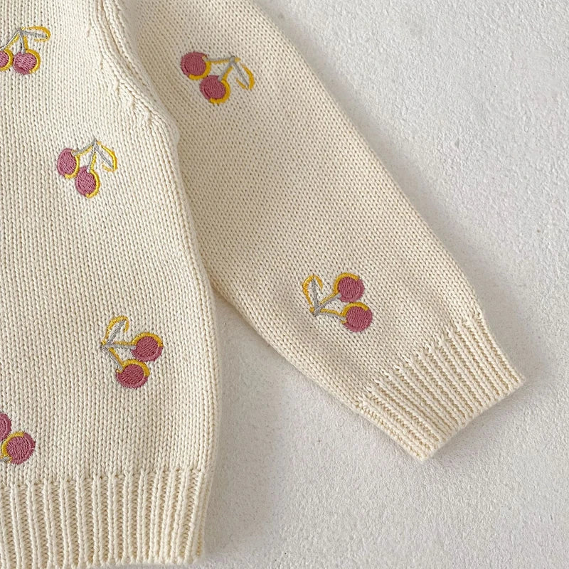 Cherry Embroidered Baby Sweater