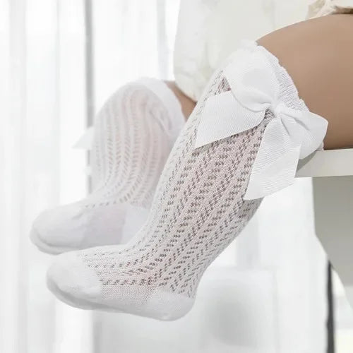 Baby Girl Bow Mesh Knee-High Socks