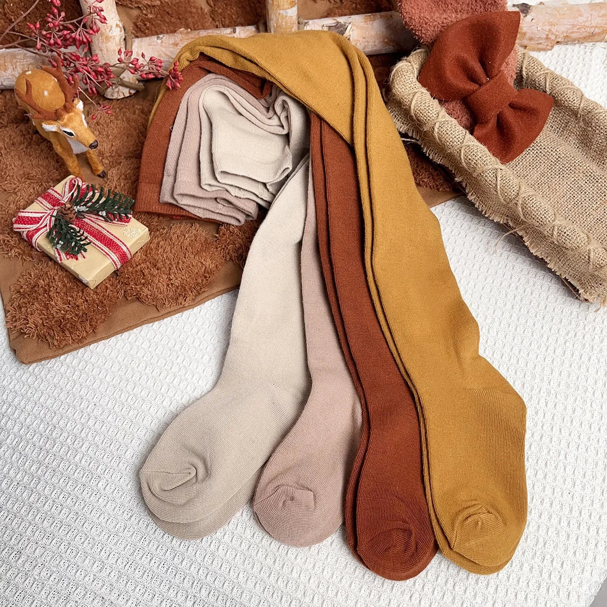 Girls’ Solid Color Tights – 4 Pcs