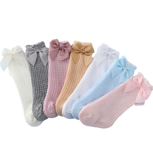 Bow Mesh Knee-High Socks