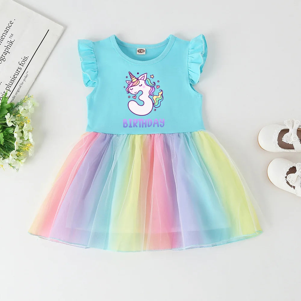 Girls Rainbow Unicorn Dress