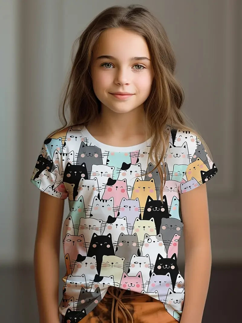 Girls' Cartoon Print T-Shirt