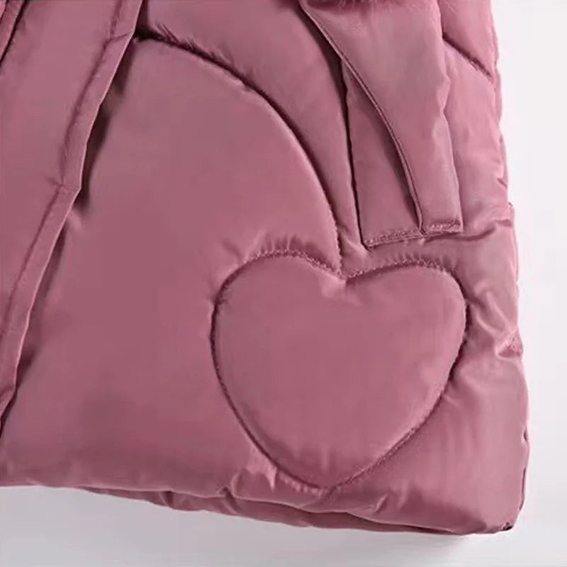 Fur Collar & Heart Print Jacket
