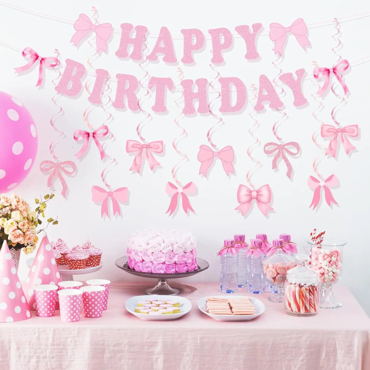Pink Party Banner & Spirals