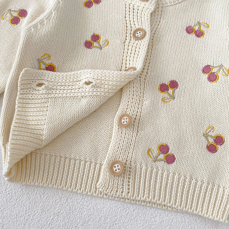 Cherry Embroidered Baby Sweater