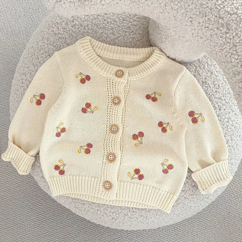 Cherry Embroidered Baby Sweater