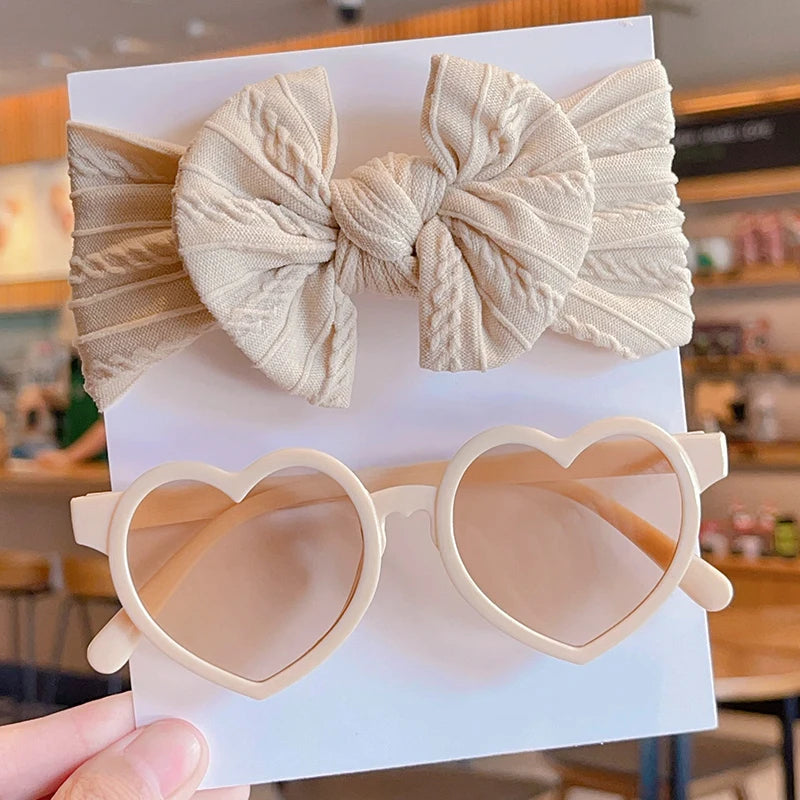 Bow Hairband & Heart Sunglasses Set