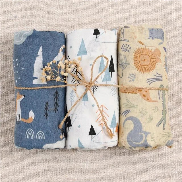 3-Pcs Cotton Swaddle Blanket Set