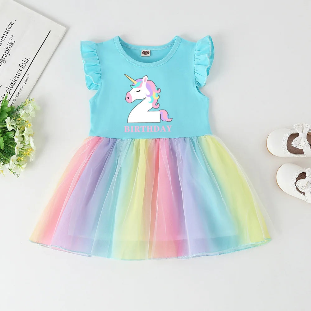 Girls Rainbow Unicorn Dress