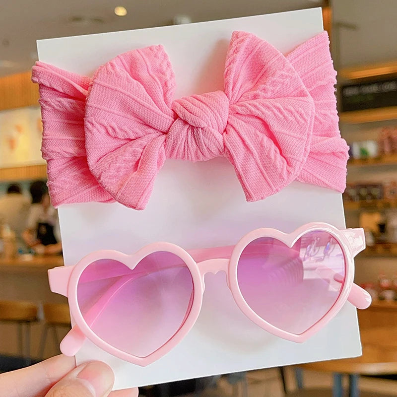 Bow Hairband & Heart Sunglasses Set