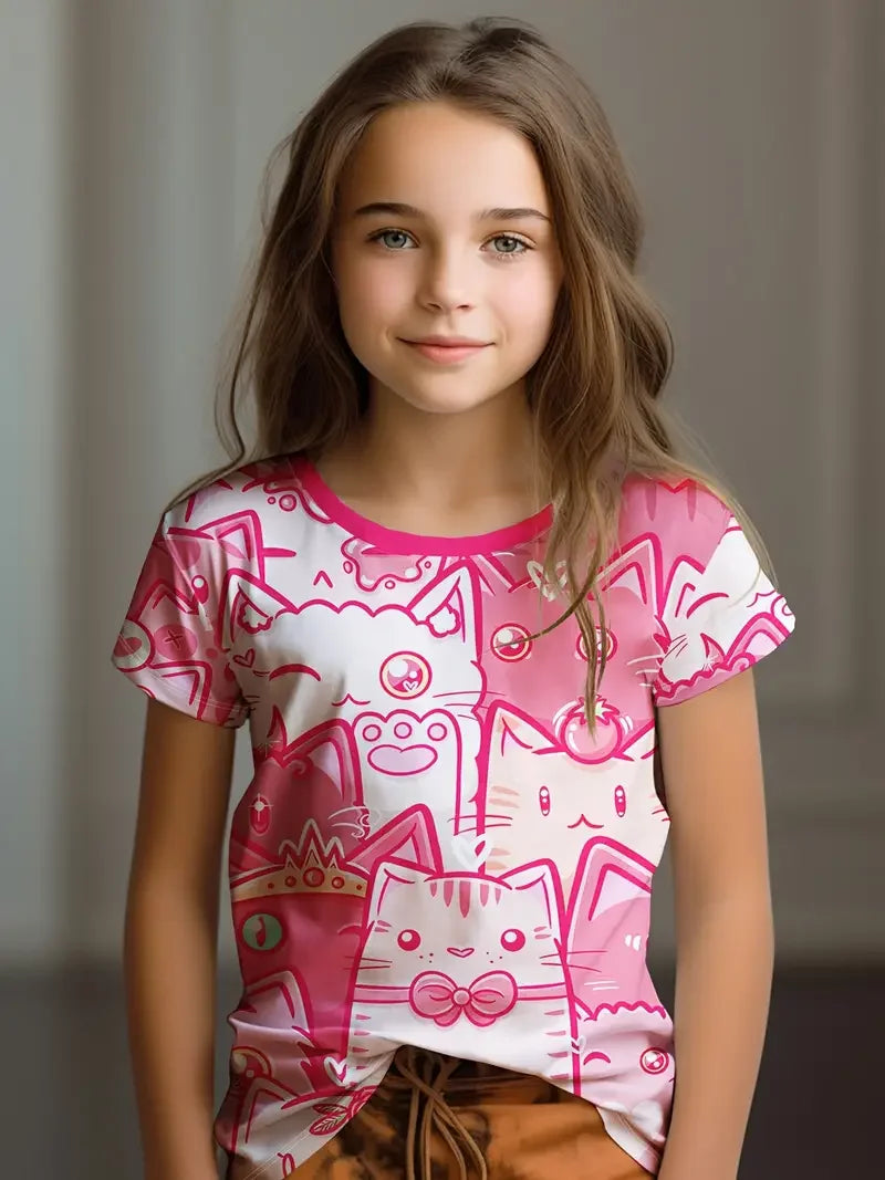 Girls' Cartoon Print T-Shirt