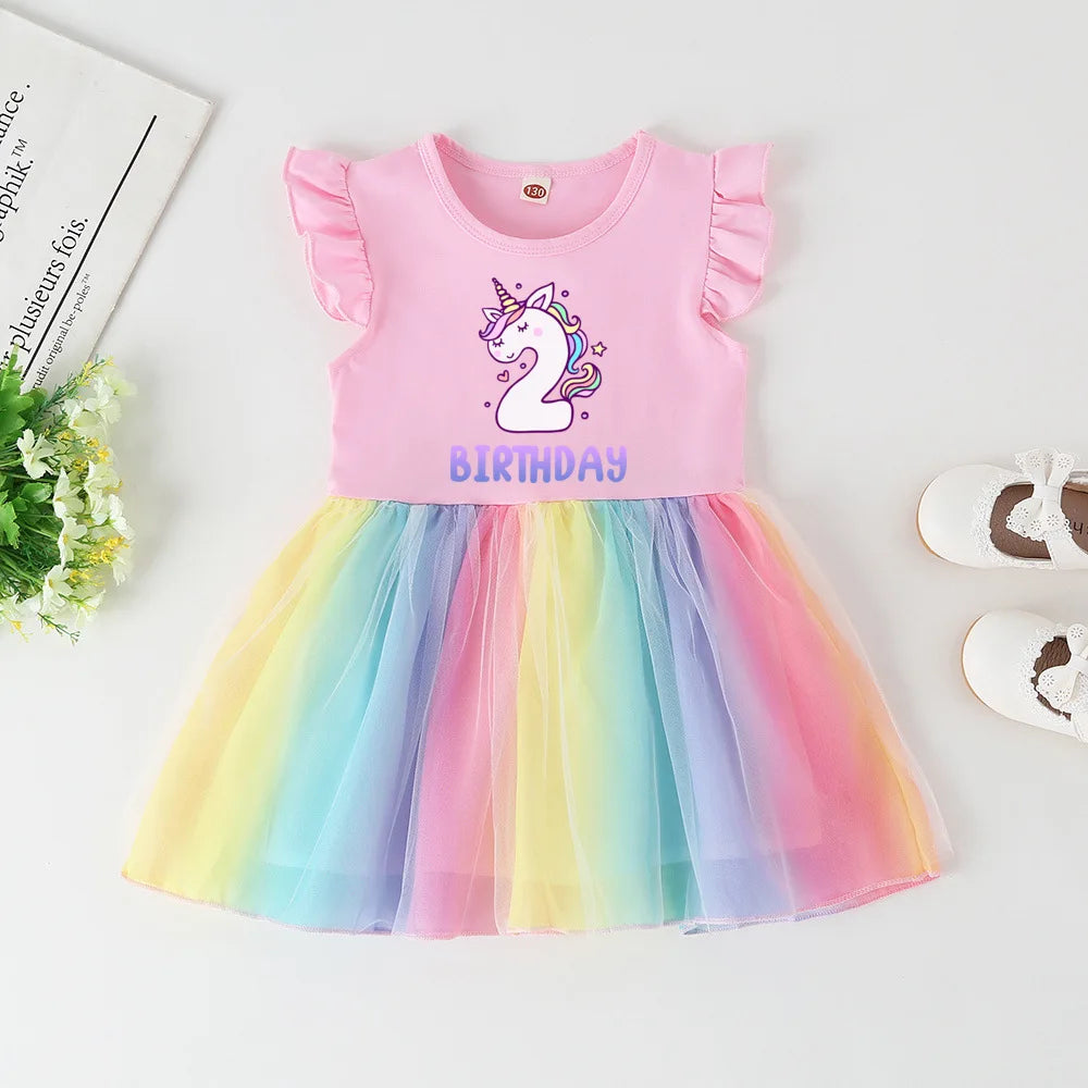 Girls Rainbow Unicorn Dress