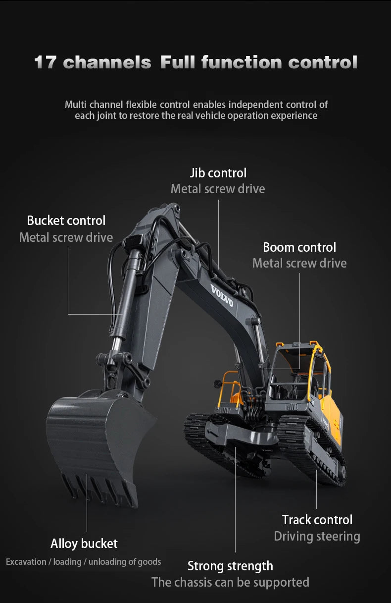 Large Rc Excavator 1:16 3 in1 Alloy Truck E590 Remote Control Engineering Vehicle - Volvo licensed