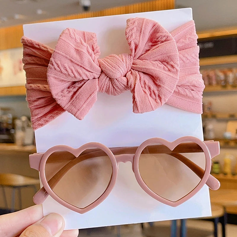 Bow Hairband & Heart Sunglasses Set