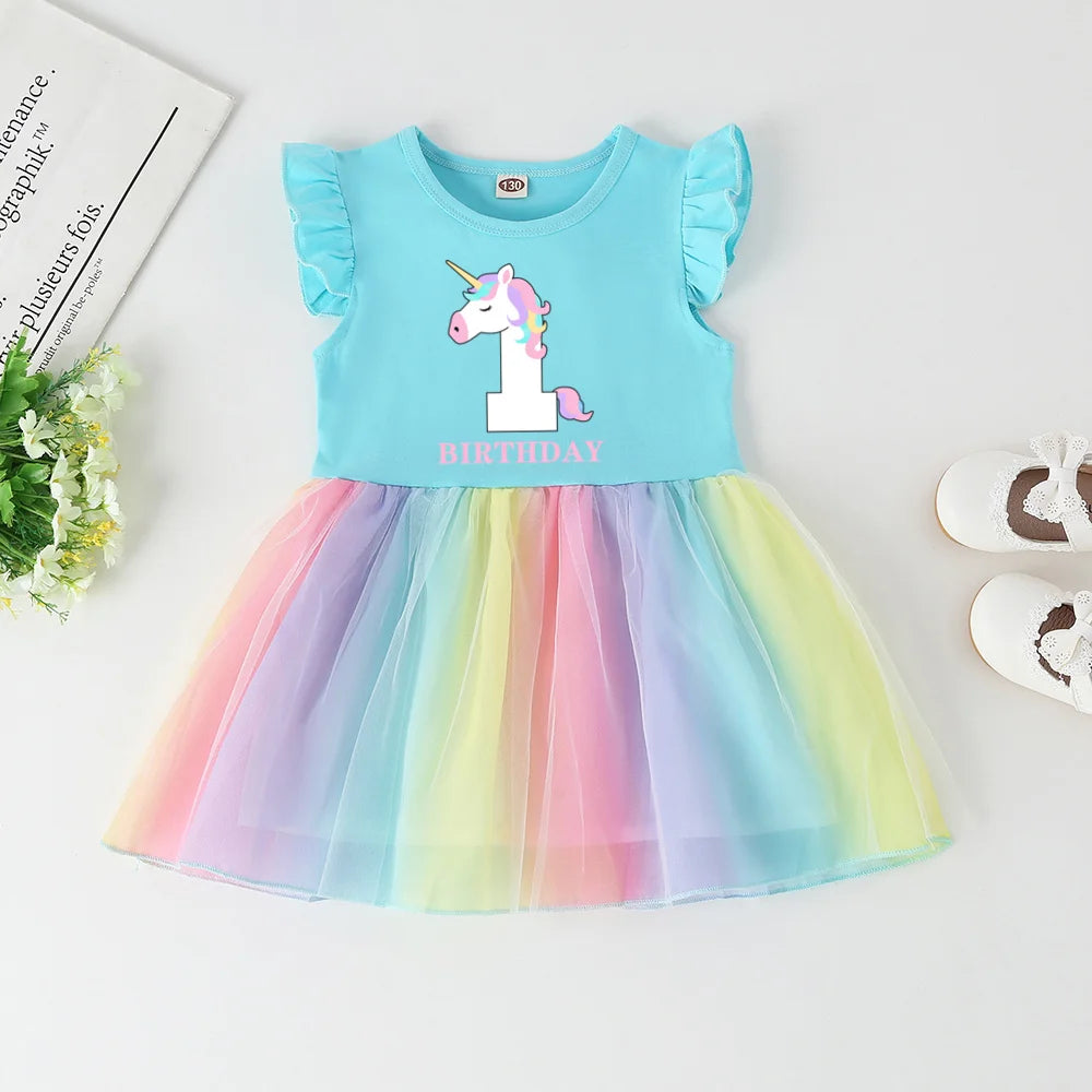 Girls Rainbow Unicorn Dress