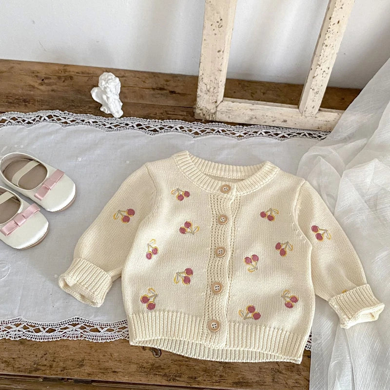 Cherry Embroidered Baby Sweater