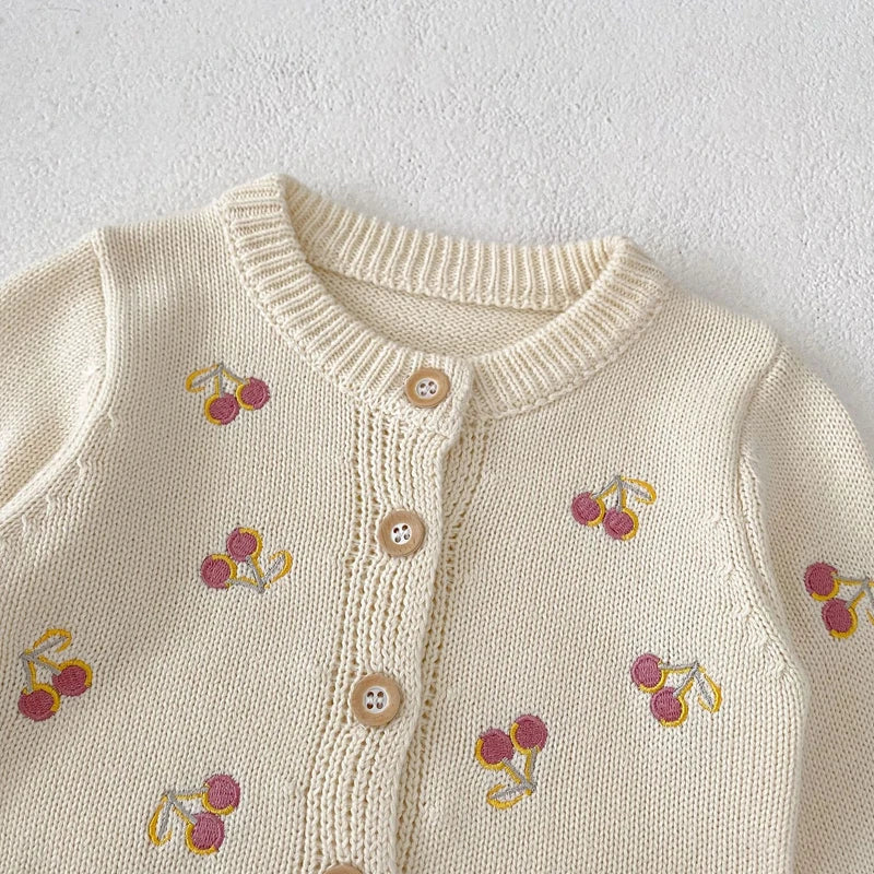 Cherry Embroidered Baby Sweater