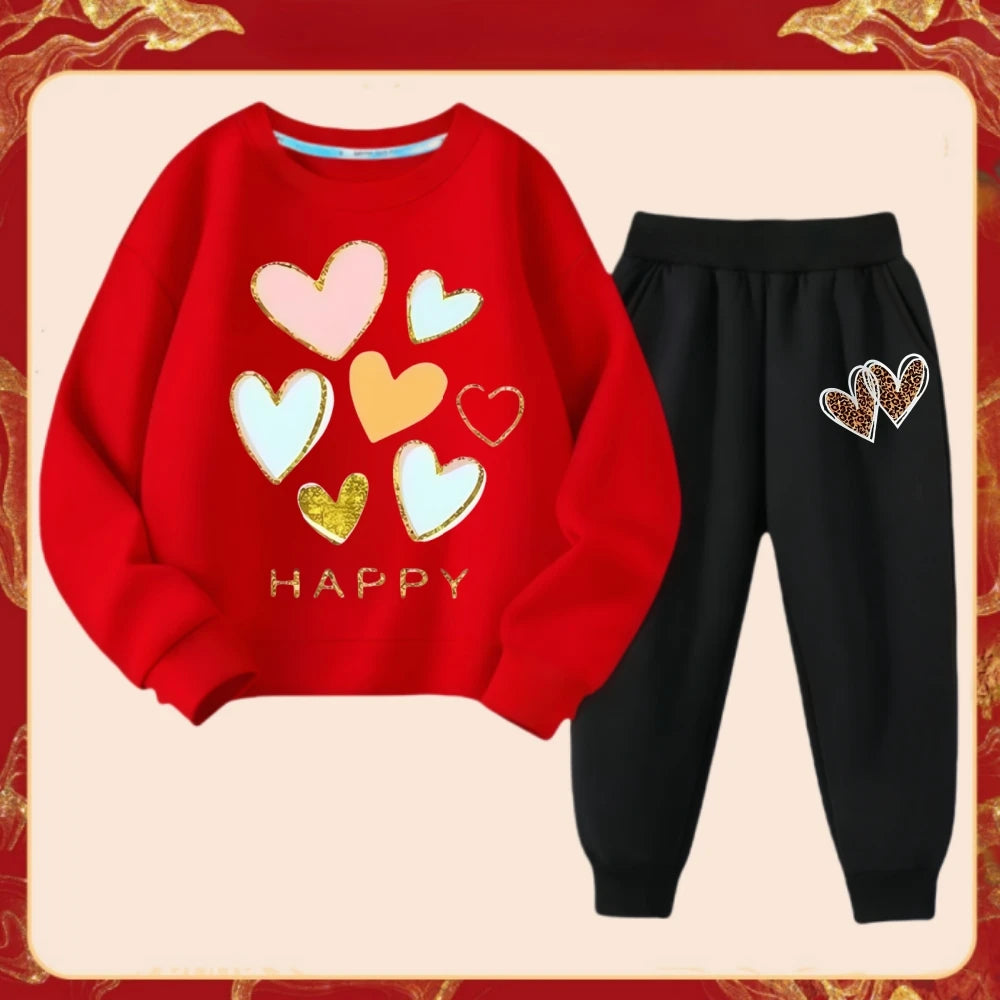Girls' Heart Print Outfit