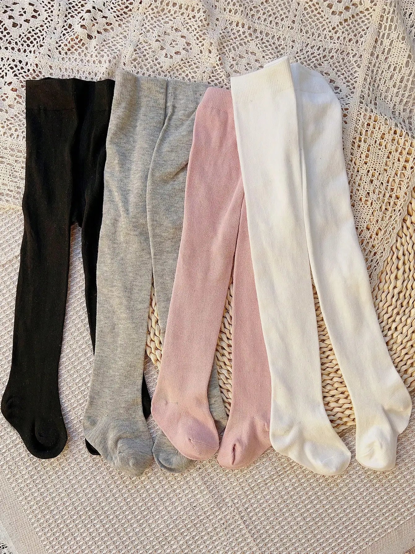 Girls’ Solid Color Tights – 4 Pcs