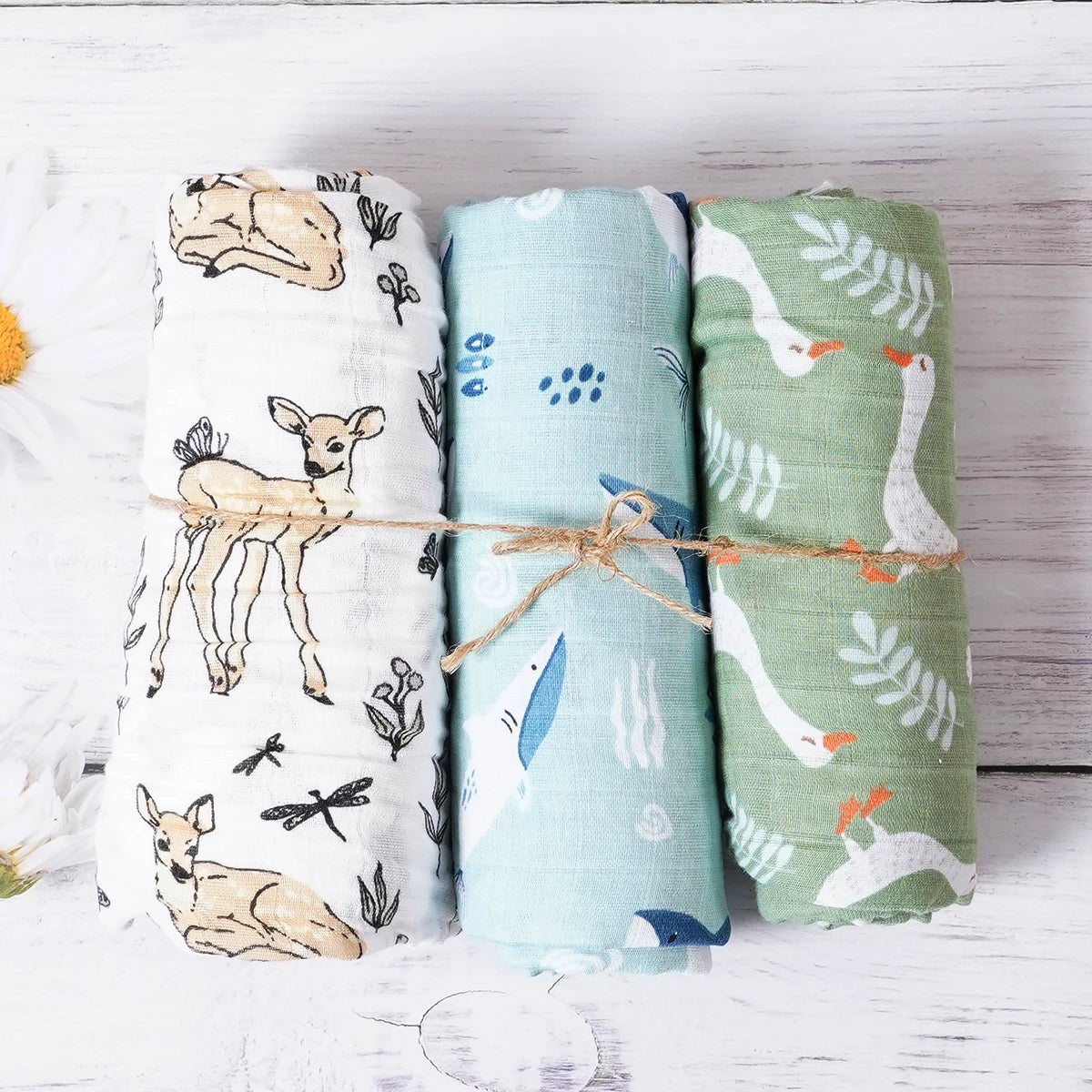 3-Pcs Cotton Swaddle Blanket Set