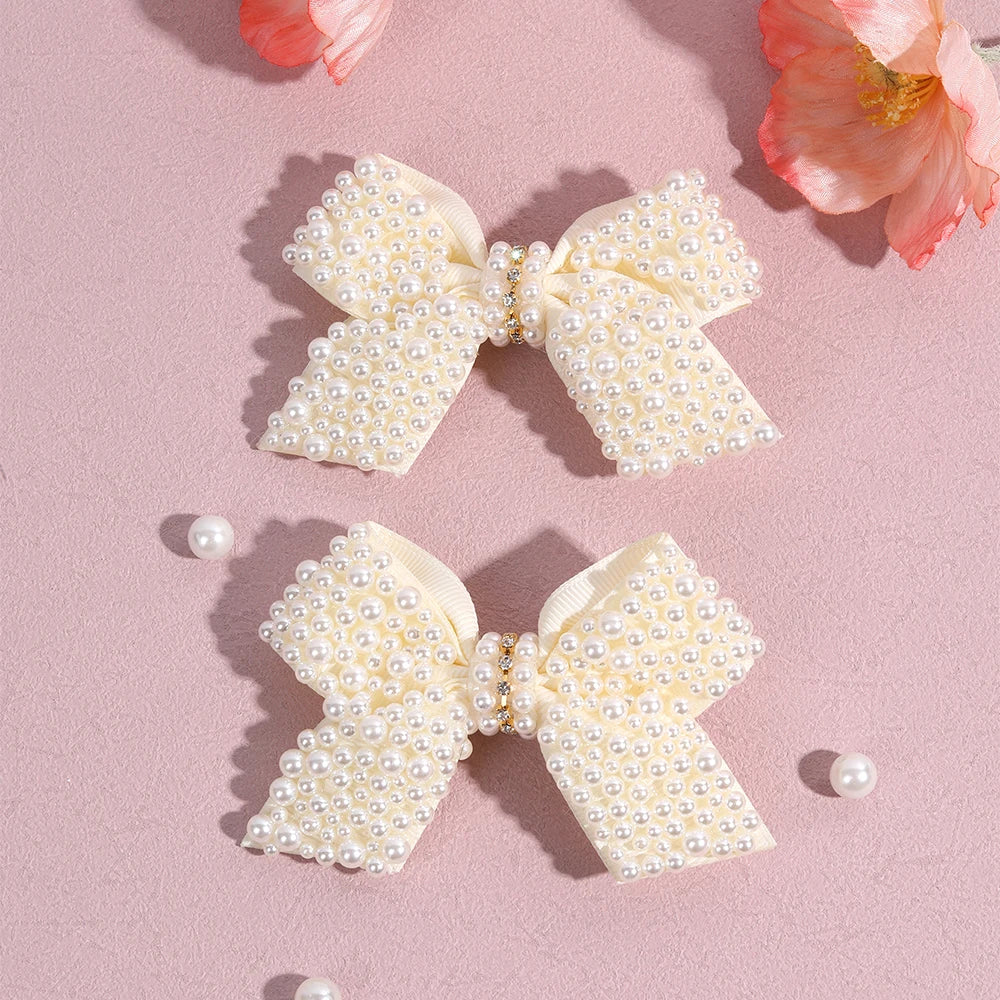 Pearl Hair Bow Clips - 2 Pcs