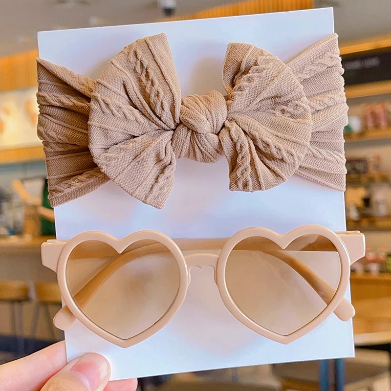 Bow Hairband & Heart Sunglasses Set