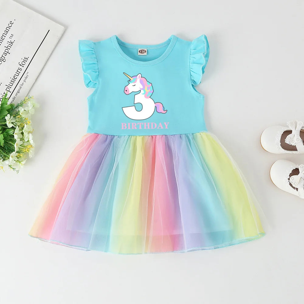 Girls Rainbow Unicorn Dress