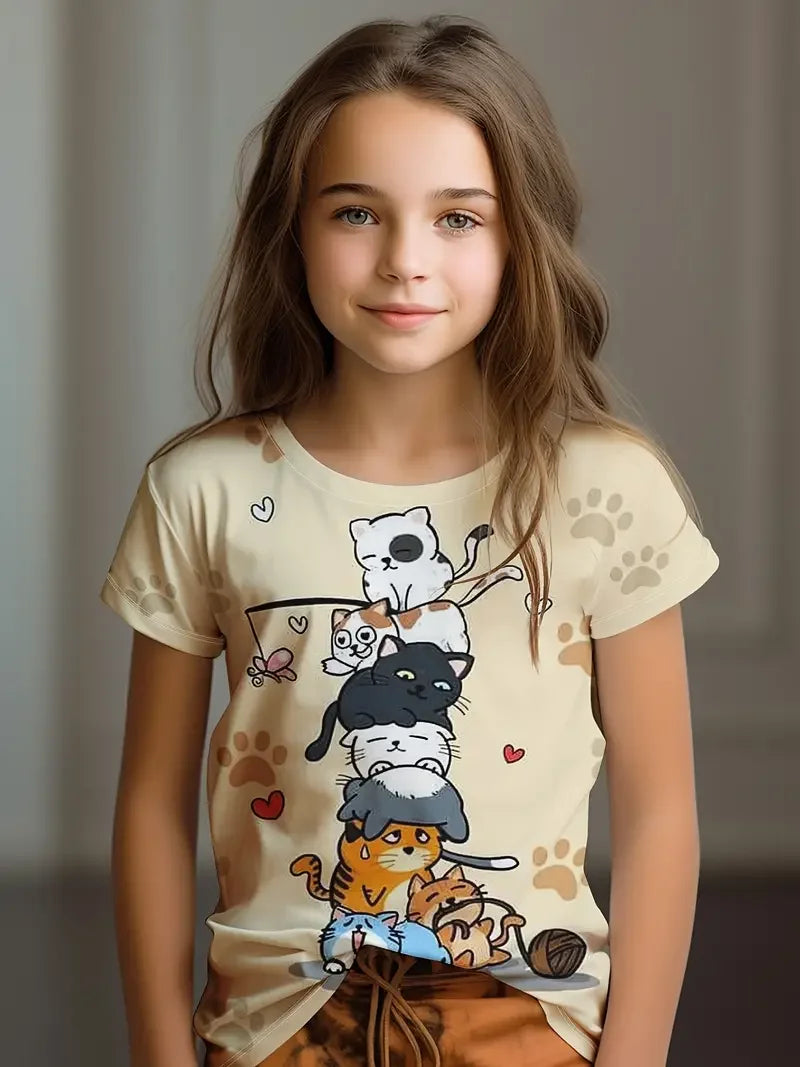 Girls' Cartoon Print T-Shirt
