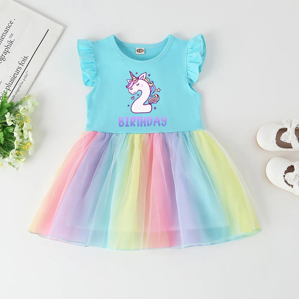 Girls Rainbow Unicorn Dress