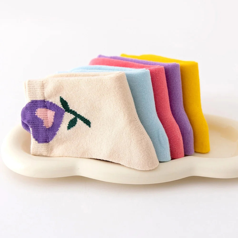 5-Pack Cartoon Flower Socks