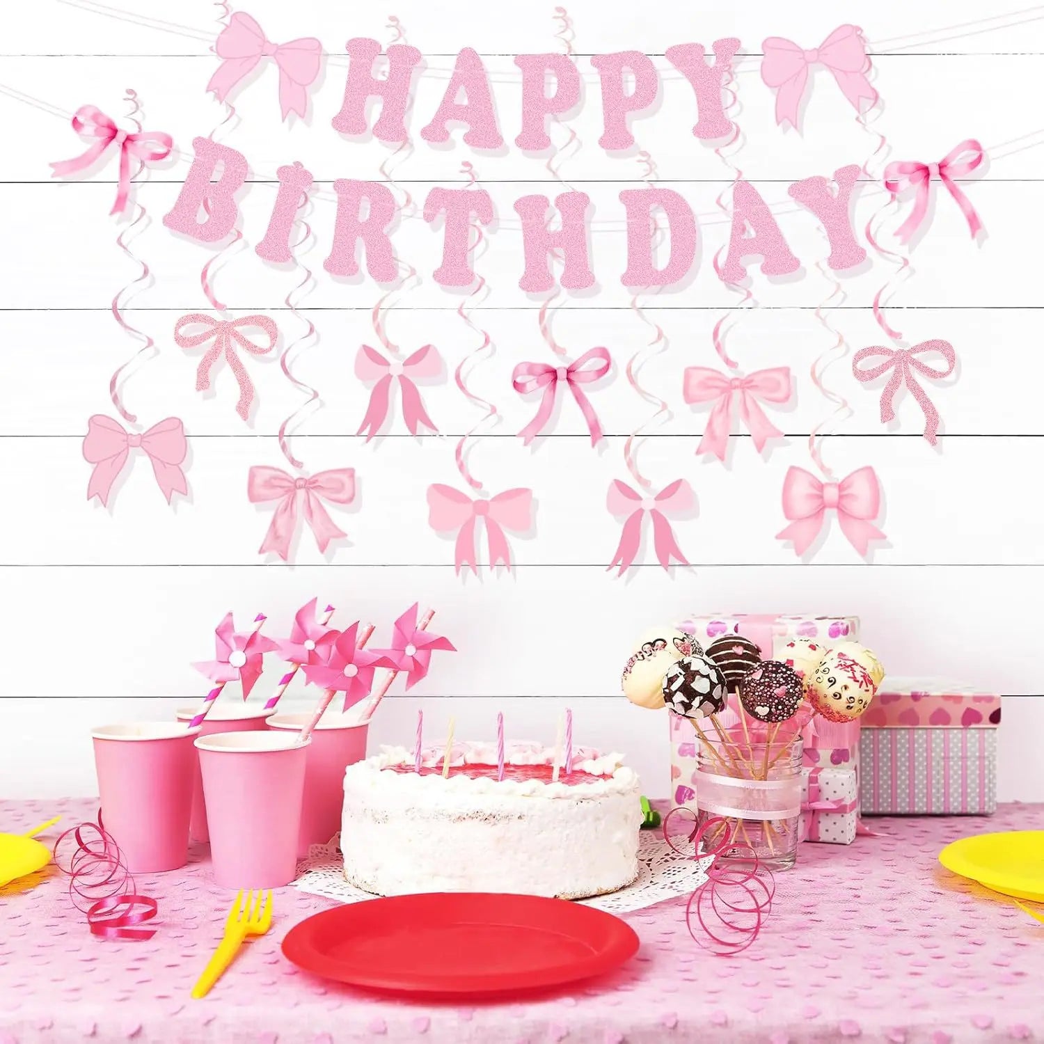 Pink Party Banner & Spirals